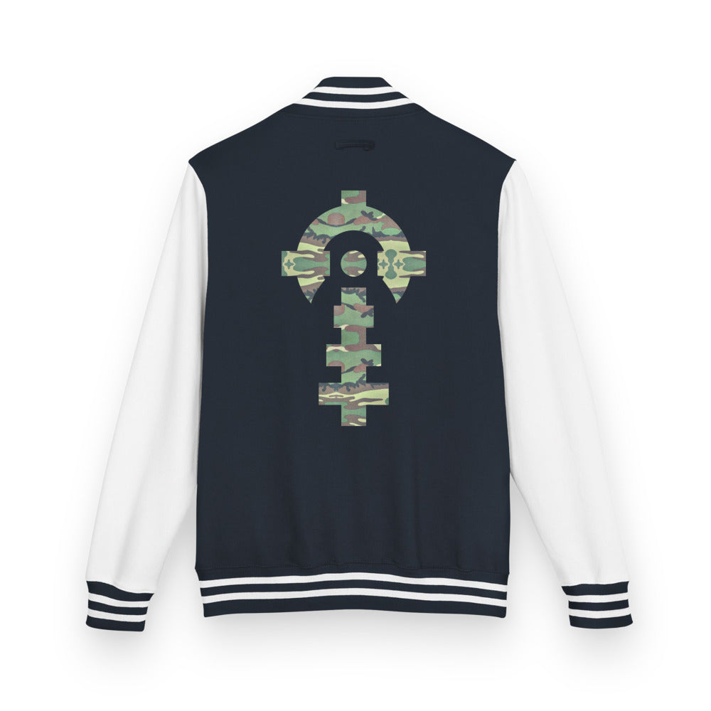 Combat Textiles Varsity Jacket — Navy / White, back — Combat Textiles