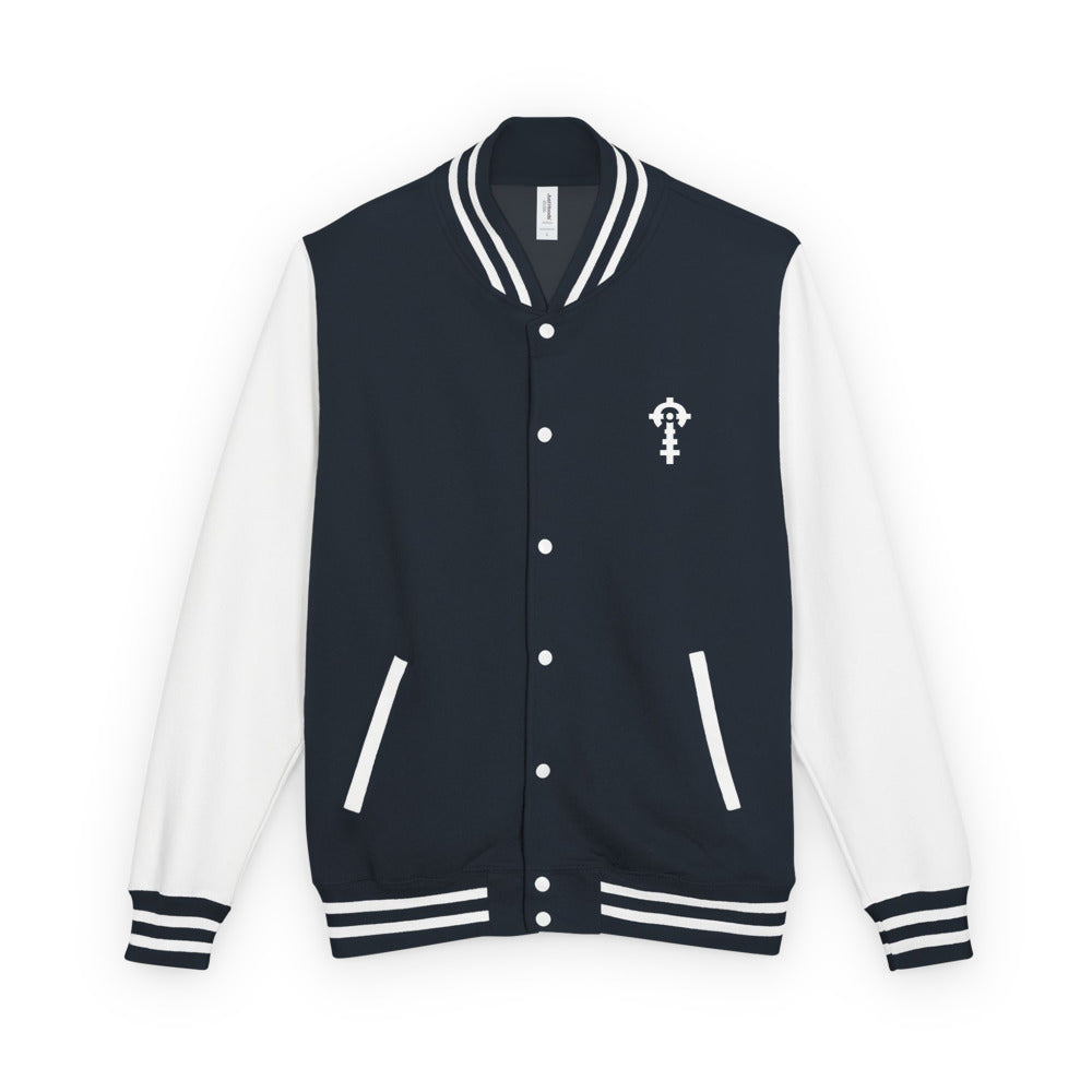 Combat Textiles Varsity Jacket — Navy / White, front — Combat Textiles