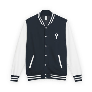 Combat Textiles Varsity Jacket — Navy / White, front — Combat Textiles