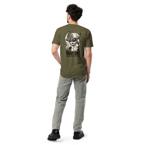 Night Shift Tee — Military Green, worn, back — Combat Textiles