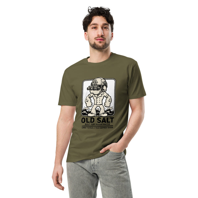 Old Salt Tee — Military Green, worn, front — Combat Textiles