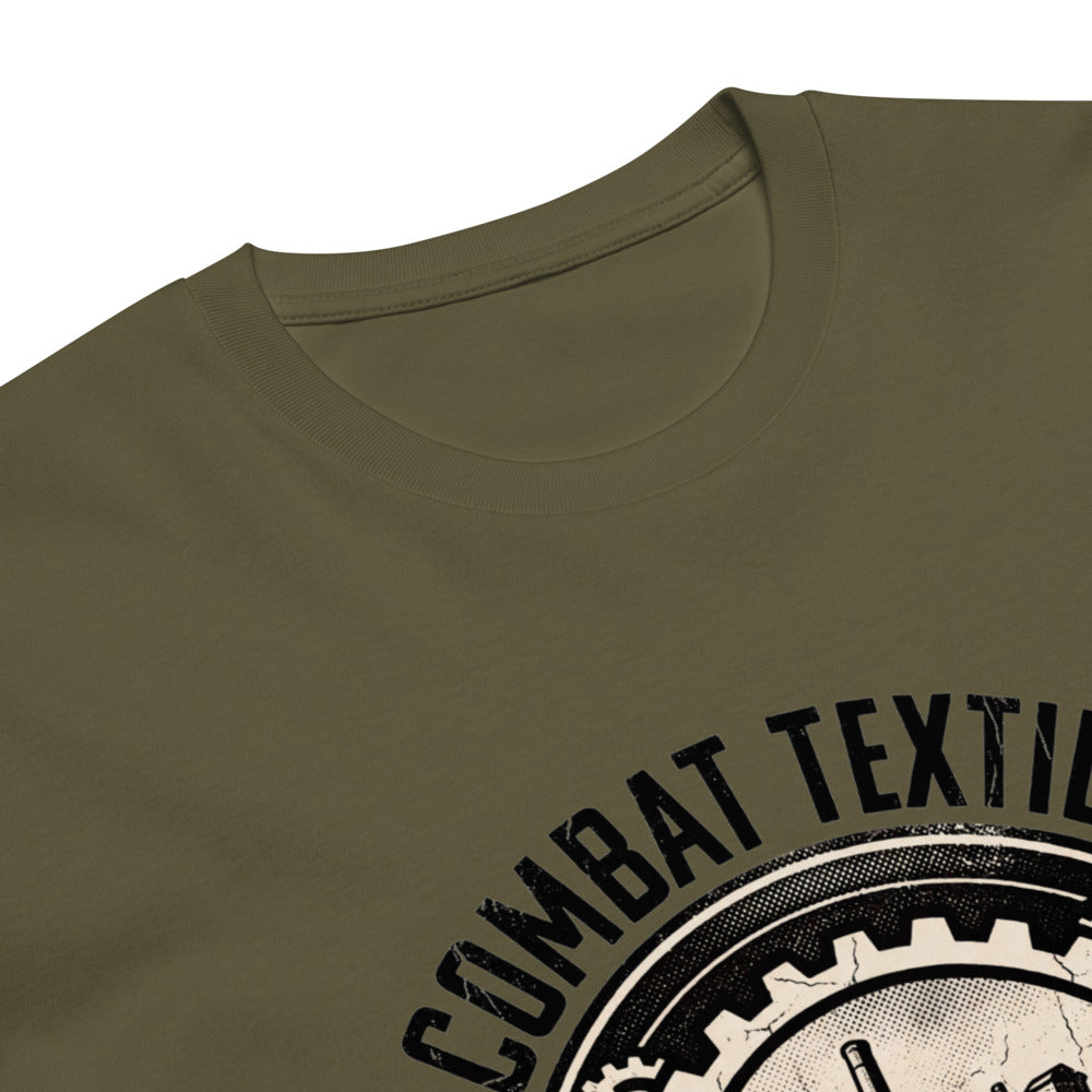 Pennsylvania Equipment Co. Tee — Military Green, print detail — Combat Textiles