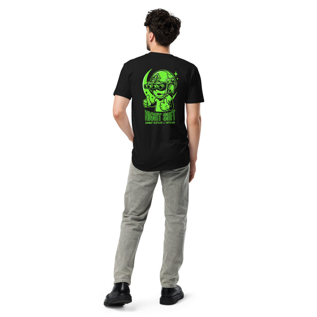 Night Shift Tee — NV Edition — Black, worn, back — Combat Textiles
