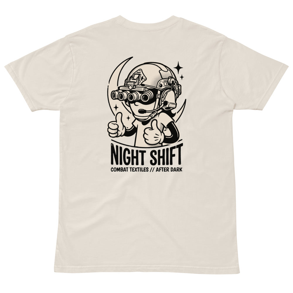 Night Shift Tee — Sand, back — Combat Textiles
