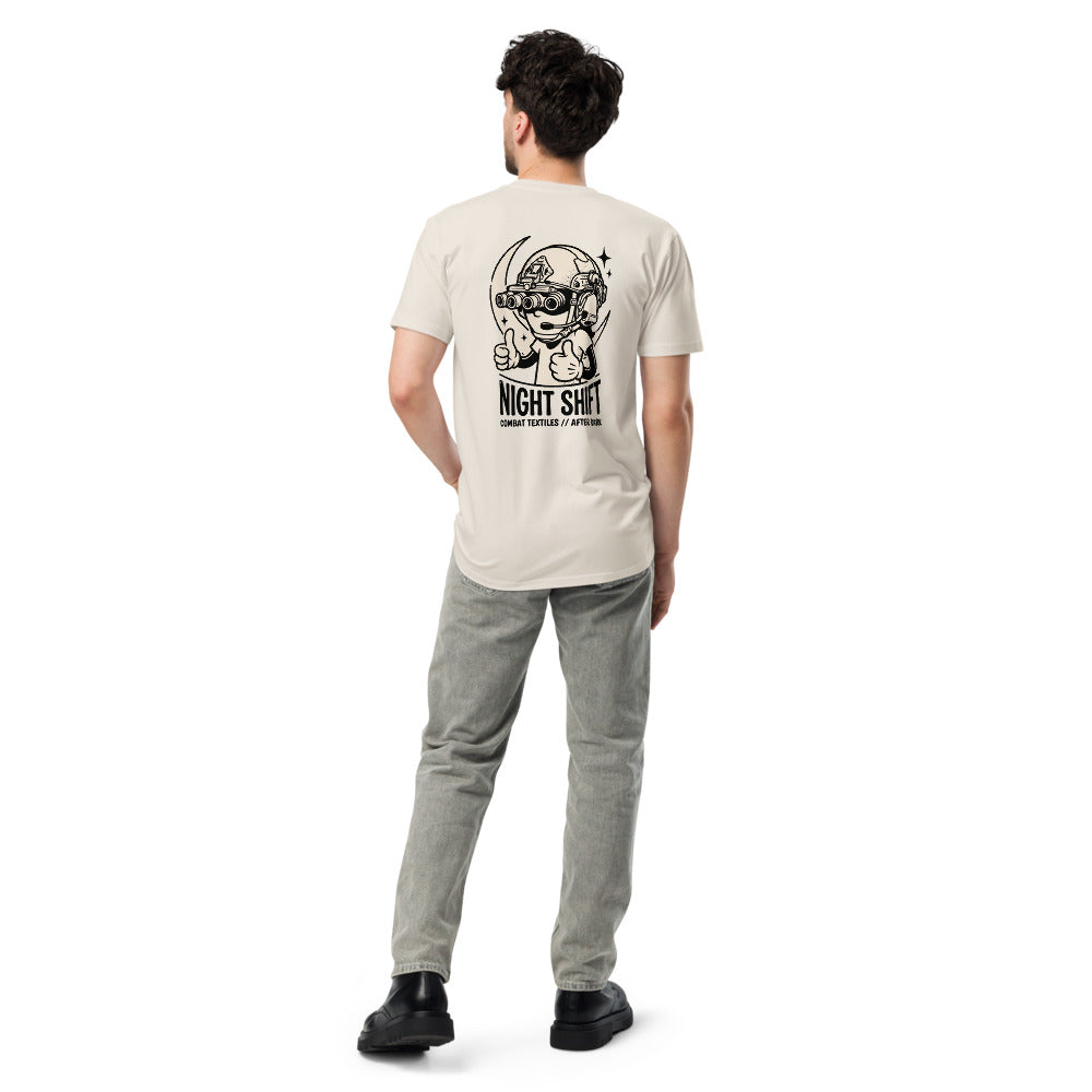 Night Shift Tee — Sand, worn, back — Combat Textiles