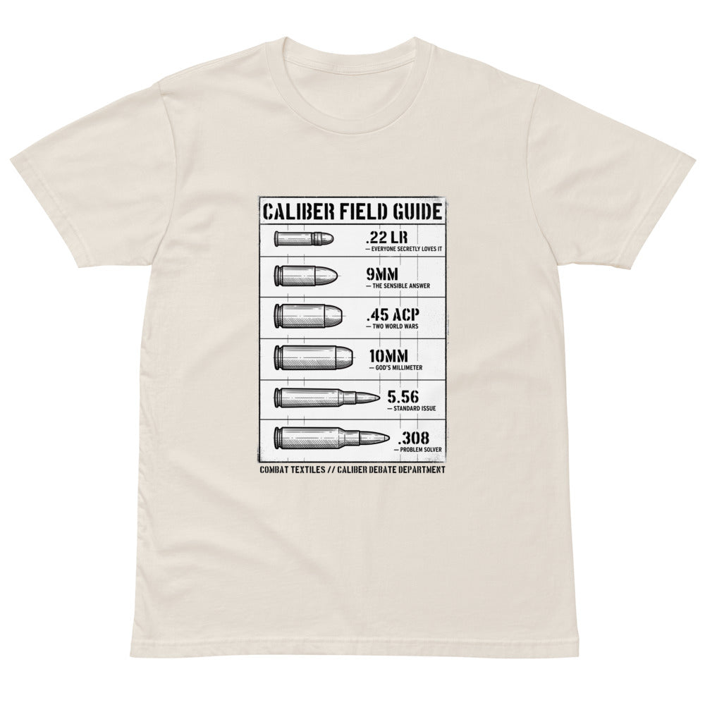 Caliber Field Guide Tee — Sand, front — Combat Textiles