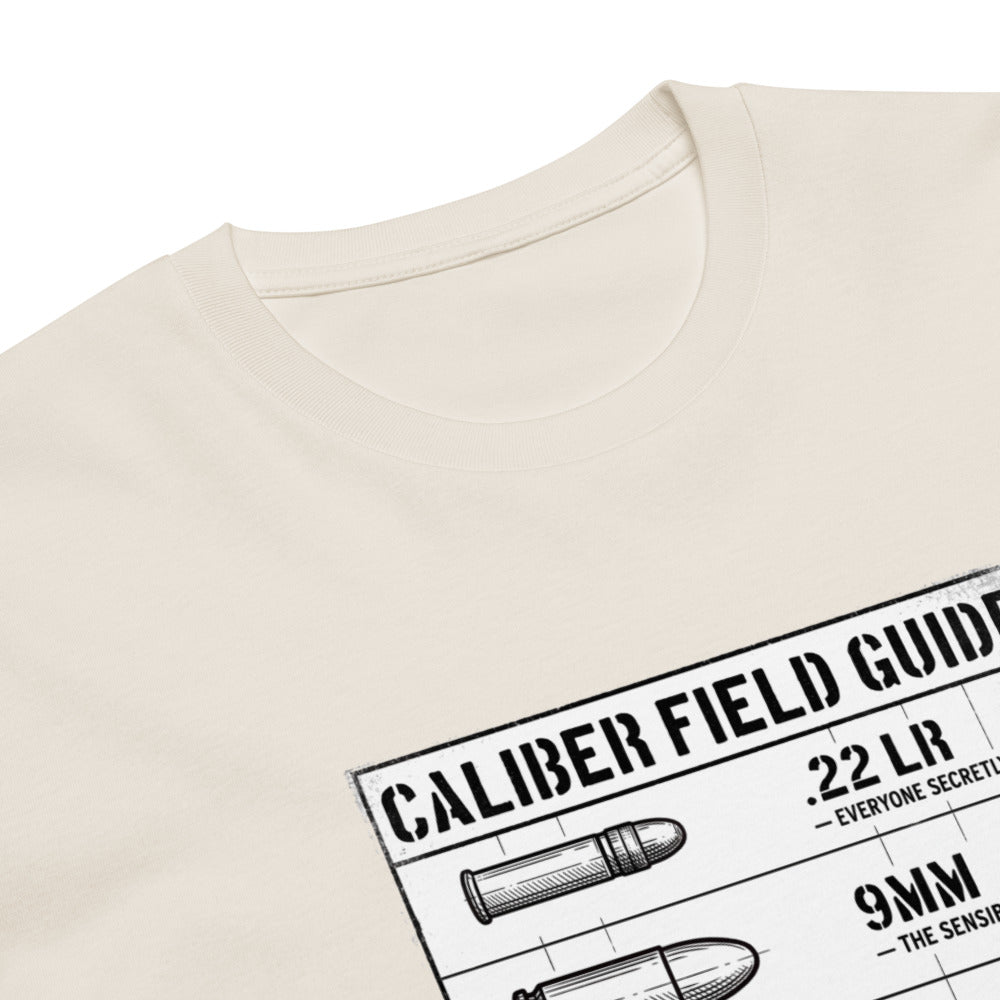 Caliber Field Guide Tee — Sand, print detail — Combat Textiles