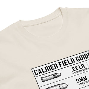 Caliber Field Guide Tee — Sand, print detail — Combat Textiles