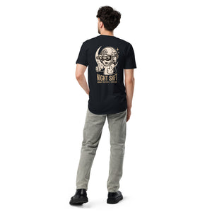 Night Shift Tee — Navy, worn, back — Combat Textiles