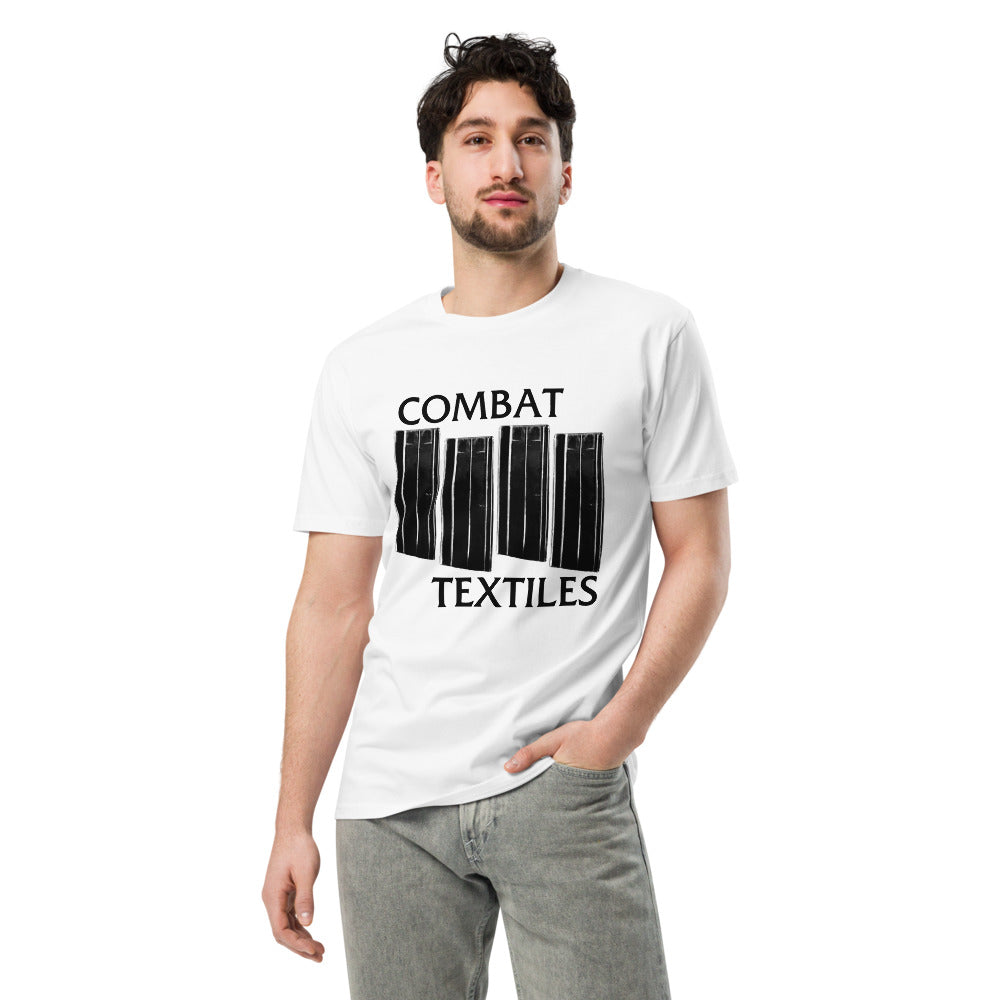American Hardcore Tee — White, worn, front — Combat Textiles