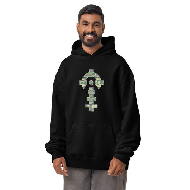 CTX Alpha Hoodie — Camo — Black, worn, front — Combat Textiles