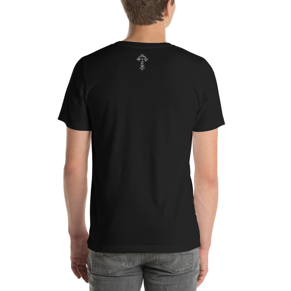 The Grid Tee — Black, worn, back — Combat Textiles