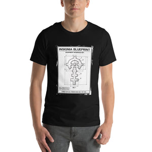 Insignia Blueprint Tee — Black, worn, front — Combat Textiles