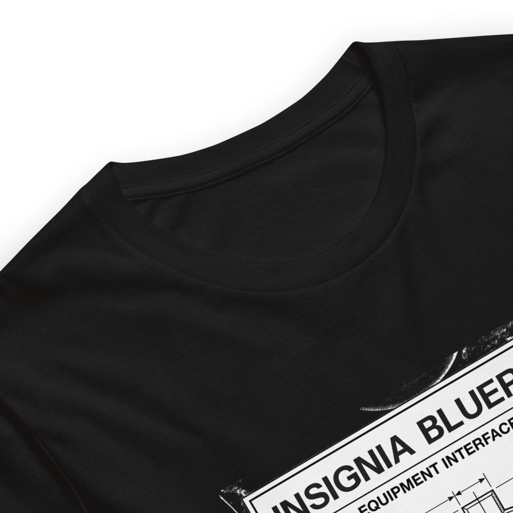 Insignia Blueprint Tee — Black, print detail — Combat Textiles