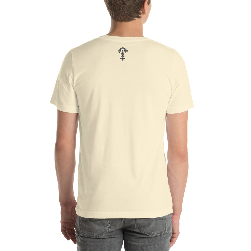 The Grid Tee — Natural, worn, back — Combat Textiles